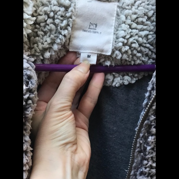 Anthro Thread & Supply Grey Silver Hooded Teddy Jacket Sz M - Picture 6 of 8